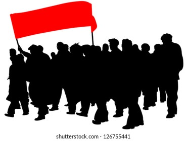 Vector drawing people whit big banner