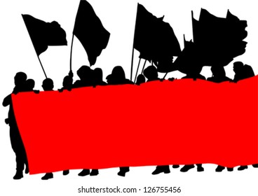 Vector drawing people whit big banner
