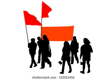 Vector drawing people whit big banner