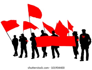 Vector drawing people whit red banner