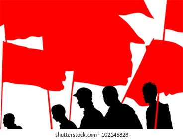 Vector drawing people whit red banner