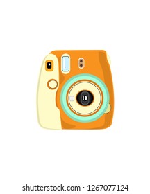 Vector drawing photo camera color orange on white background