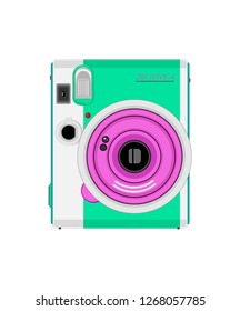 Vector drawing photo camera color turquoise plus lilac on white background