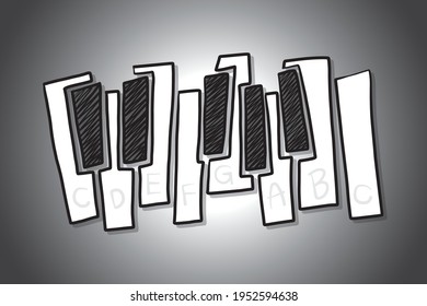 Vector Drawing Piano keys, keyboard illustration for music logo