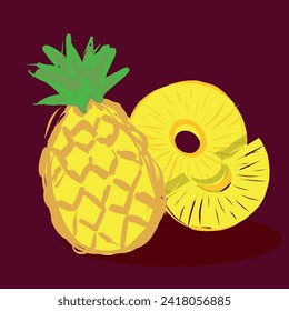 Vector drawing with pieces of summer. Pineapples in a tropical still life.