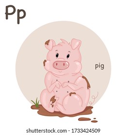 
Vector drawing of a pig. Letter P
