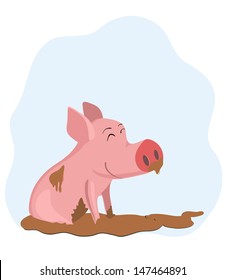vector drawing a pig in mud the mud