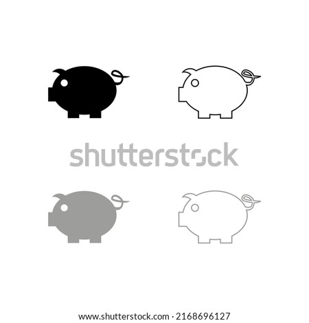 Vector drawing pig piggy, color blac k and gray flat style