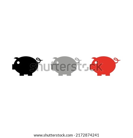Vector drawing pig piggy, color blac k gray red flat style