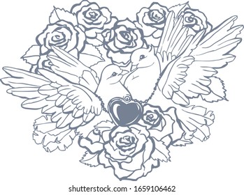 vector drawing pigeons with heart