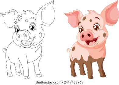 Vector drawing of a piglet, outlined and colored