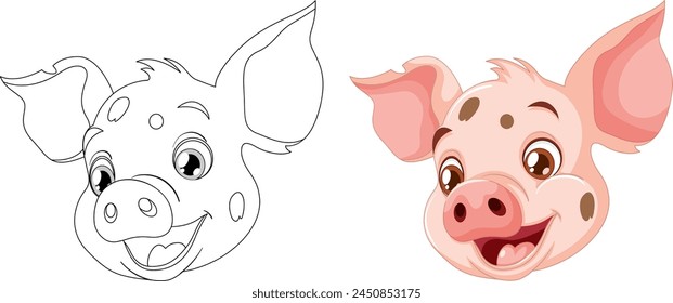 Vector drawing of a piglet, outlined and colored