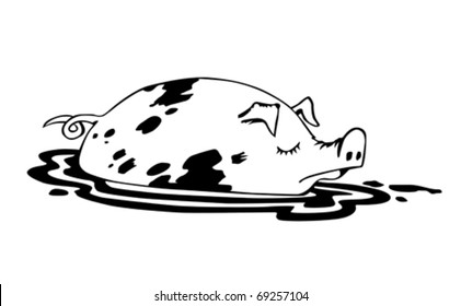 vector drawing to pigs in dirt on white background