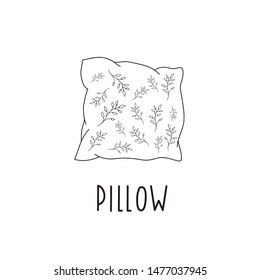 Vector drawing of a pillow in the doodle style. Linear hand drawn illustration