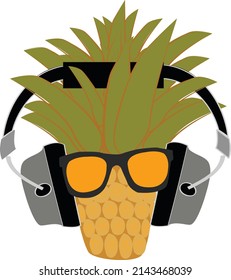 Dibujo vectorial de una piña con gafas, para una impresión en una camiseta y otros artículos. Elementos vectores.
