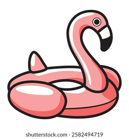 A vector drawing of a pink flamingo lifebuoy, featuring a bright and cheerful design.