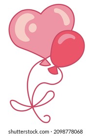 
Dibujo vectorial de un globo rosa en forma de corazón y un globo redondo rojo atado juntos. Dibujo romántico de caricatura para el Día de San Valentín.