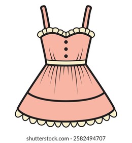 A vector drawing of a pink summer dress, featuring a light, breezy fabric perfect for warm weather. 