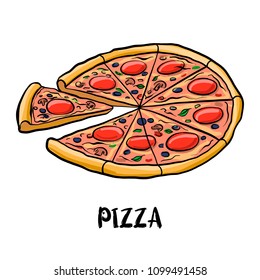 vector drawing pizza, doodle food element, hand drawn illustration