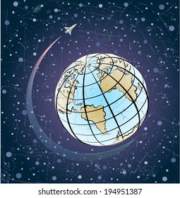 Vector drawing of a planet Earth in space.