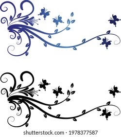 vector drawing plant flowers and butterfly design background