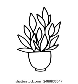
Dibujo de Vector de una planta en una olla. Ilustración aislada del contorno de una flor en un fondo blanco