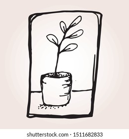 Vector drawing of a plant in a pot. sketch for tattoo