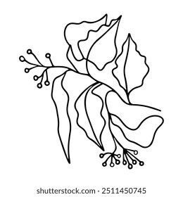 Desenho vetorial de uma planta. Um galho com folhas e cachos. Ilustração de rabiscar. Elemento de design para logotipo, cartões, convites, menus, embalagem, cartazes