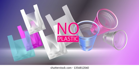 Vector drawing of plastic glasses and cellophane bags.Versus Vector Illustration.