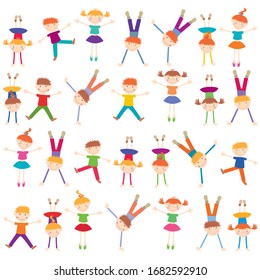 Vector drawing of playful cheerful cartoon kids 