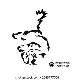 Dibujo vectorial de un gato jugando. Mezcla de gato angora con gato persa. Diseño animal de Gestalt