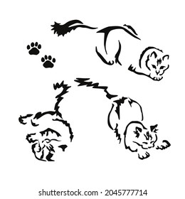 Vector drawing of a playing cat. Mix of Angora cat with Persian cat. Gestalt animal design