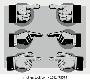 vector drawing of pointing hands, typography elements, banner for decoration, signage