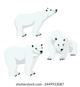 vector drawing polar bears, cartoon animals isolated at white background, hand drawn illustration