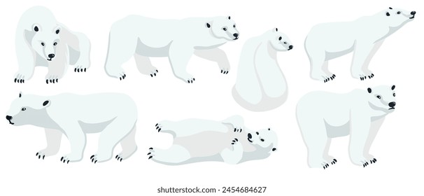 vector drawing polar bears, cartoon animals isolated at white background, hand drawn illustration