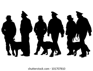 Vector Drawing Of A Police Man Whit Dog