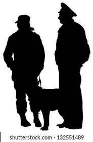 Vector drawing of a police man whit dog