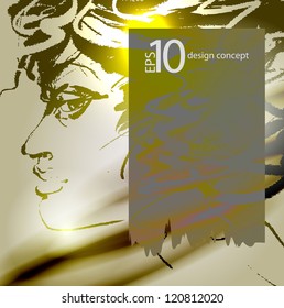 vector drawing with a portrait of the beautiful girl