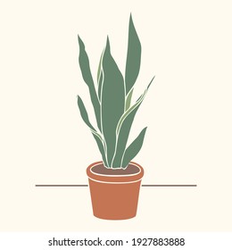 Vector Drawing Of A Pot Plant With Outline And Background.