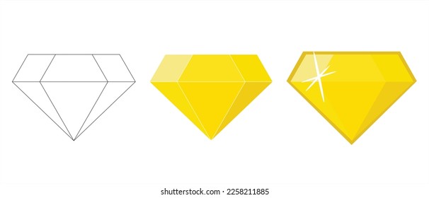 Dibujo vectorial de una piedra preciosa, de color amarillo. Gemas para crear juegos para niños.
