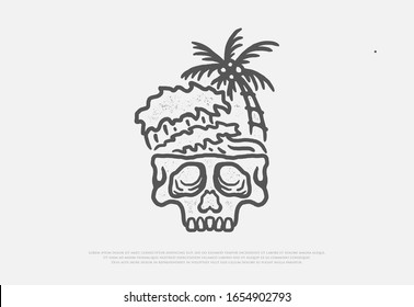 vector drawing of premium summer beach and skull waves with line design style, this design can be used for printing on t-shirts, paper, digital uses and for other needs