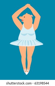 Vector drawing of a prima ballerina pig in a tutu and slippers ballet dancing.