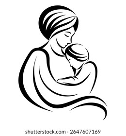 Vector dibujando punjabi mamá con hijo pequeño