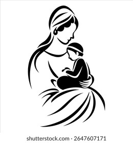 Vector dibujando punjabi mamá con hijo pequeño