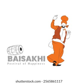 A vector drawing of Punjabi person dancing, A folk dance performance of Sikh man, A festival of crops cutting in Punjab