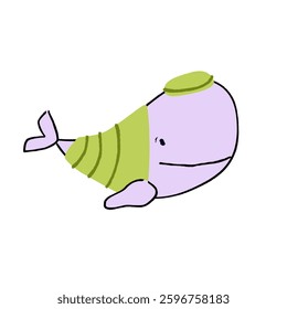 vector drawing purple whale in green clothes