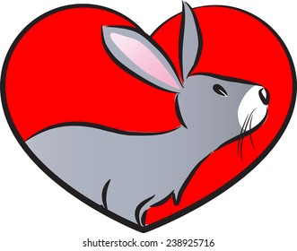 vector drawing rabbit with heart shape icon