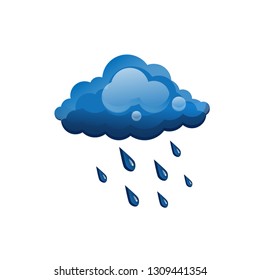 Vector drawing rain cloud with drops of blue color