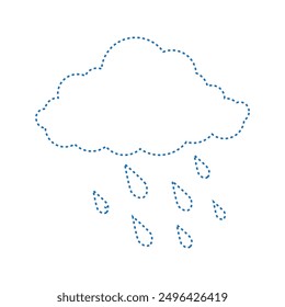Vector drawing  rainy cloud, dotted line color blue, flat style