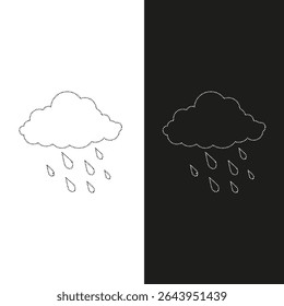 Vector drawing  rainy cloud, dotted line color black and white, flat style